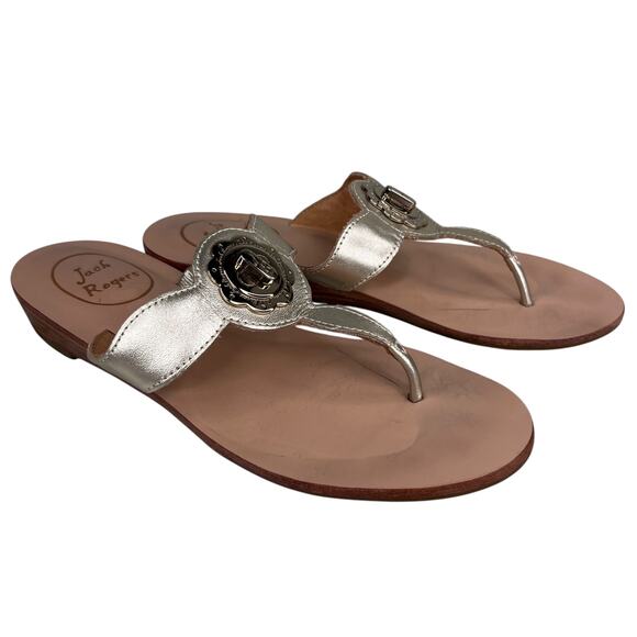 Jack Rogers Sandals Gold Thong Flip Flops Leather 5M - Picture 10 of 12